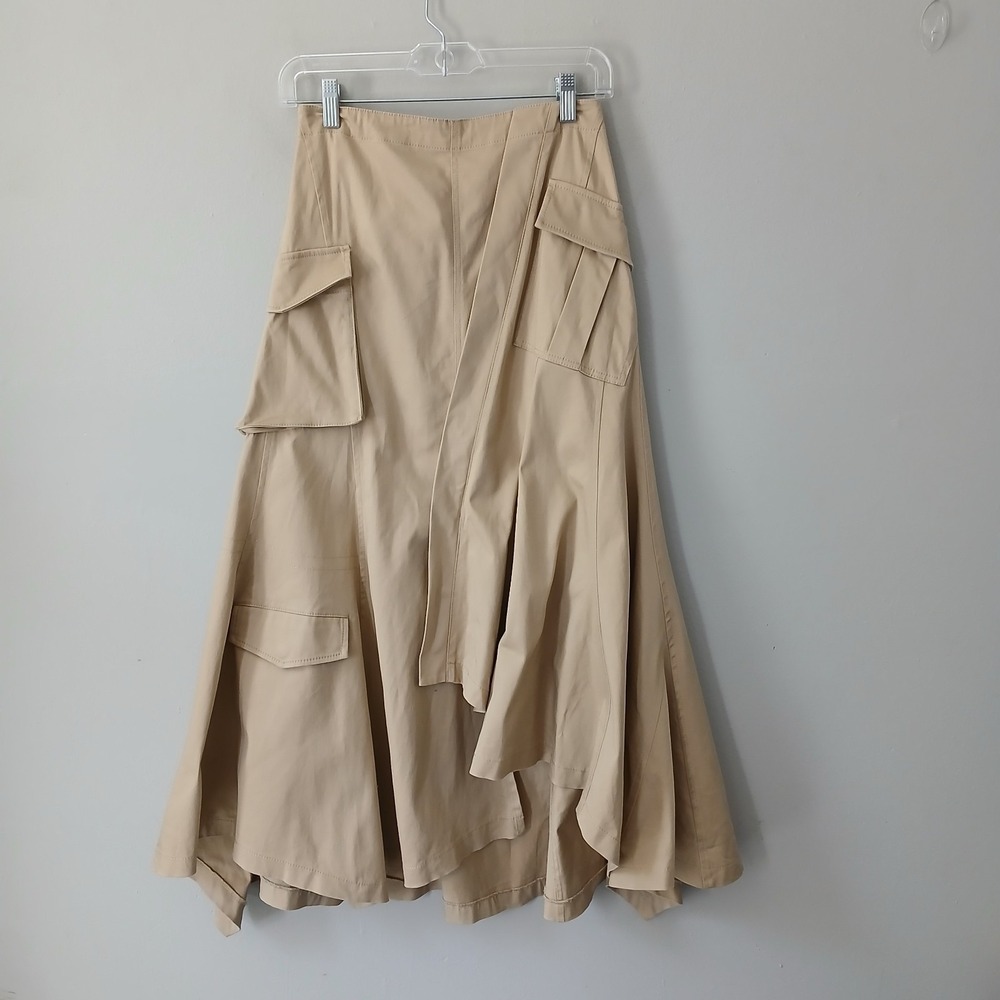 L'Academie by Marianna Noma Women's Size XXS Tan Cotton Midi Skirt Cargo Pockets